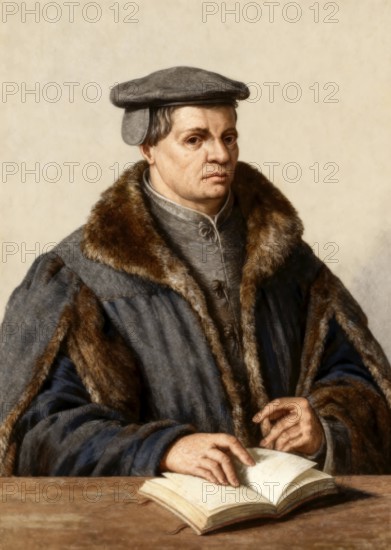 Thomas Müntzer, 1489 – 1525, German preacher and theologian, digitally edited after a print by Christoffel Van Sichem