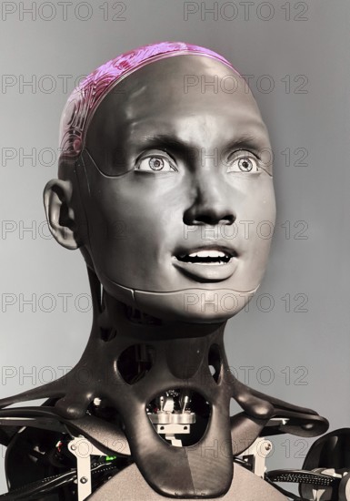 Humanoid communication robot that can simulate human emotions using AI, exhibition, history of the future, Germany