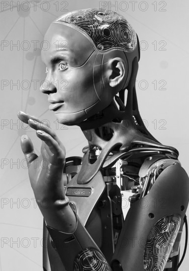 Humanoid robot for human-machine communication, artificial intelligence, AI, exhibition, history of the future, Germany