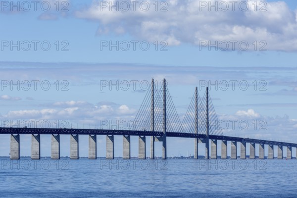 Öresund Bridge, Øresundsbrön, world's longest cable car bridge, connecting Copenhagen with Malmö, Denmark, Sweden