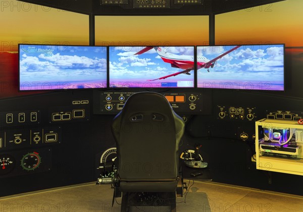 Flight simulator for computer games for entertainment purposes, Heinz Nixdorf MuseumsForum, Paderborn, North Rhine-Westphalia, Germany