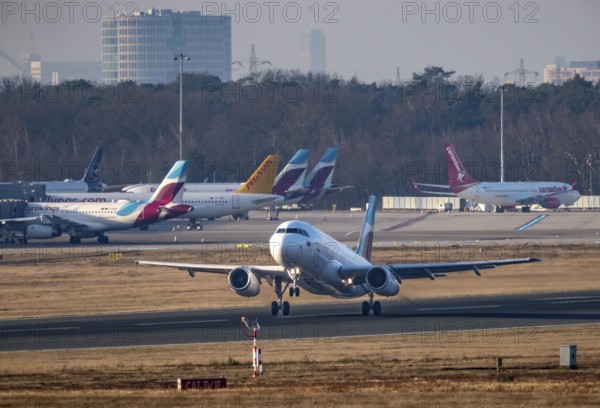 Eurowings Airbus takes off at Cologne/Bonn Airport, North Rhine-Westphalia, Germany
