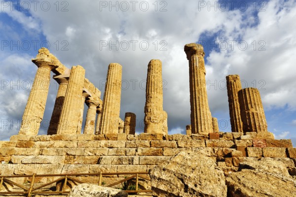 Temple of Heracles, ruins in the Valley of the Temples, restoration, Valley of the Temples, Agrigento, Sicily, Italy