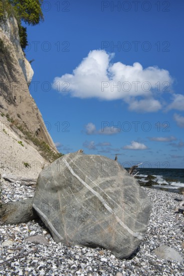 View of chalk cliffs in Jasmund National Park on Rügen, Sassnitz, Rügen, Mecklenburg-Western Pomerania, Germany