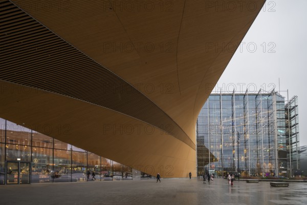Roof structure, Oodi Central Library and Cultural Center, designed by ALA Architects, Helsinki, Finland
