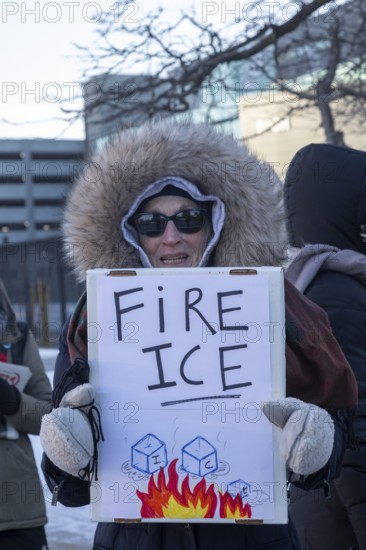 Detroit, Michigan USA - 24 January 2026 - A solidarity rally with Minneapolis residents protesting the ICE occupation of their city. Activists in Minnesota are engaging in a one-day strike over ICE arrests and brutality against immigrants