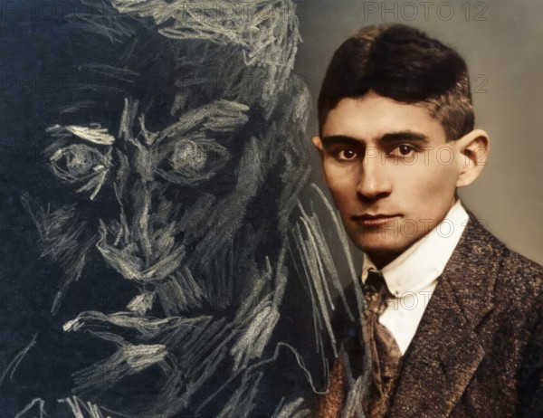 Portrait of Franz Kafka, 1883 – 1924, German-speaking Bohemian novelist, digitally edited according to a photograph and a self portrait