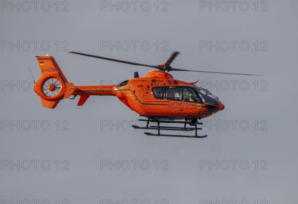 Rescue helicopter, air rescue from the Federal Ministry of the Interior, BMI, Christoph 3, stationed at Cologne/Bonn airport, CGN, takes off for an emergency operation, type Eurocopter EC-135 T2i, North Rhine-Westphalia, Germany