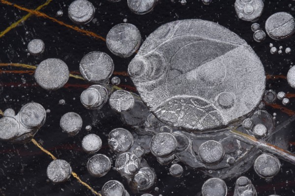 Air pockets in ice, air bubbles, Goldenstedt, Lower Saxony, Germany