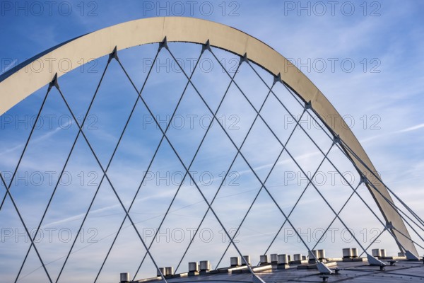 Roof with arched support structure of the Lanxess Arena, Cologne Arena, multifunctional hall, concert hall in Cologne-Deutz, with up to 20, 000 seats, it is the largest event hall in Germany, North Rhine-Westphalia, Germany