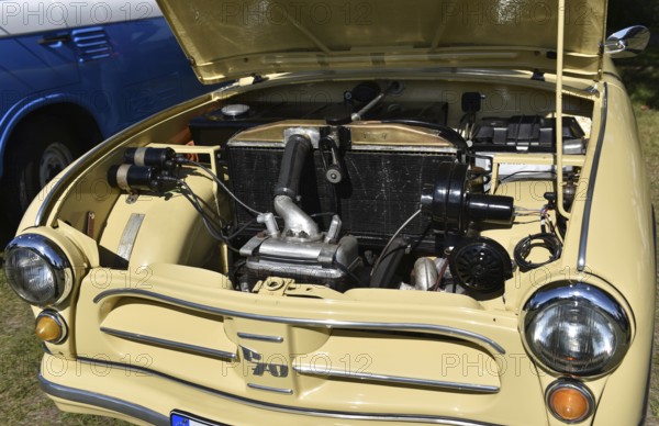 DDR Oldtimer P70 car engine at Oldtimer Exhibition, Prerow, Mecklenburg-Vorpommern