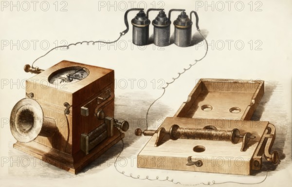 Telephone transmitter mechanism by Johann Philipp Reis, 1834 – 1874, German scientist and inventor