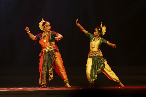 Artists perform Odissi classical dance during a cultural evening program at Shilpgram Mohotsav 2026 in Guwahati, India, on 21 January 2026