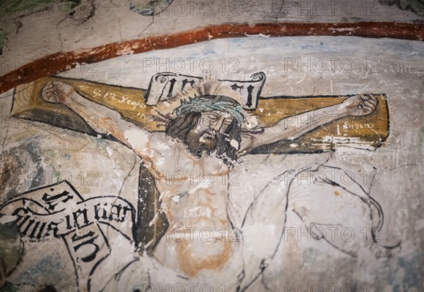 Christ on the Cross, fresco, Blaubeuren Abbey, Swabian Jura, Baden-Württemberg, Germany