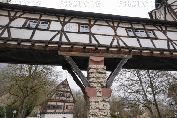 Fachwerk, Verbindungsgang, Protestant Seminary, Blaubeuren, Swabian Jura, Baden-Württemberg, Germany