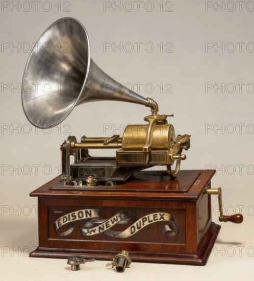 Historical illustration, 19th Century, Phonograph by Thomas Alva Edison