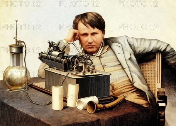 Thomas Edison at his Laboratory on 16 June 1888, the morning after spending 48 hours perfecting phonograph
