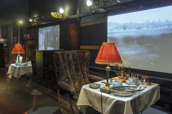1930s interior of the Royal Belgian carriage at Train World, railway museum in Schaerbeek, Schaarbeek, Belgium
