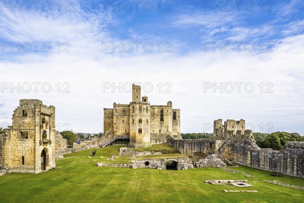 Ruins of Warkworth Castle, River Coquet, Warkworth, Northumberland, England, UK