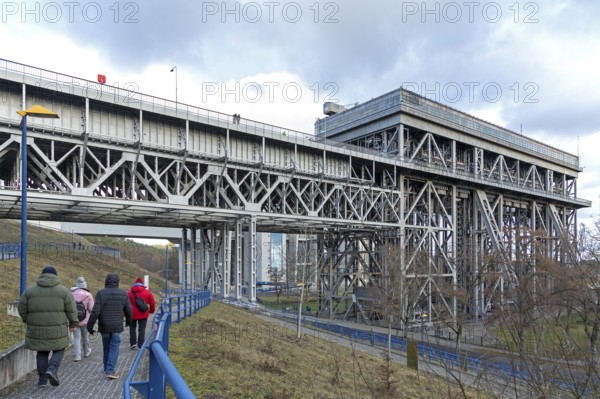 Old boat lift, visitor, Niederfinow, Brandenburg, Germany