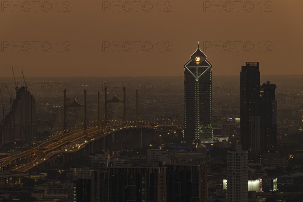 Over the rooftops of Bangkok, evening light, view from the Moon Bar on the roof terrace of the Banyan Tree Hotel, Sathon, Bangkok, Thailand's metropolis, Thailand