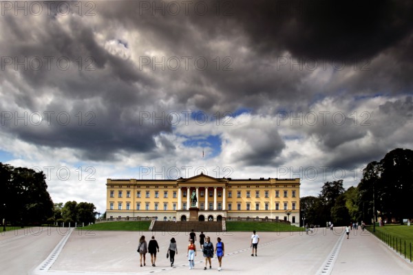 The Royal Palace in Oslo is majestically enthroned with expansive gardens, Oslo, Norway