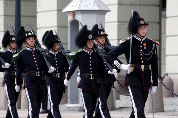 Ceremonial changing of the guard at the Royal Palace in Oslo, Oslo, region, Norway
