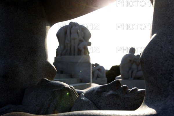Detail of a granite figure in a complex arrangement of the sculpture park, Oslo, Norway