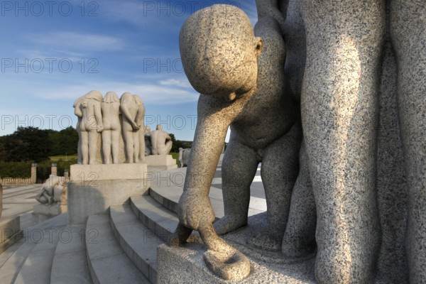 Group of granite figures on steps in an impressive architectural composition, Oslo, Norway