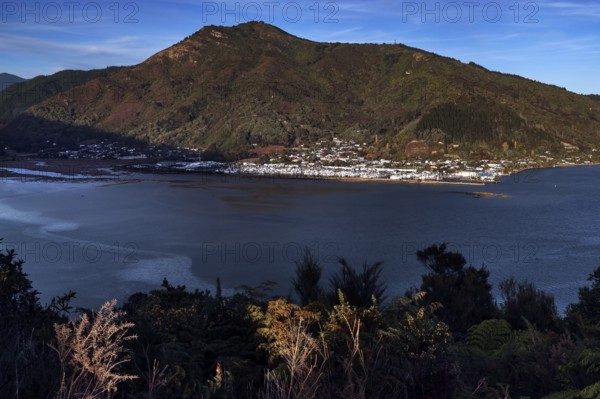 Breathtaking view of Havelock and surrounding mountains from Cullen Point, Havelock, Marlborough, New Zealand