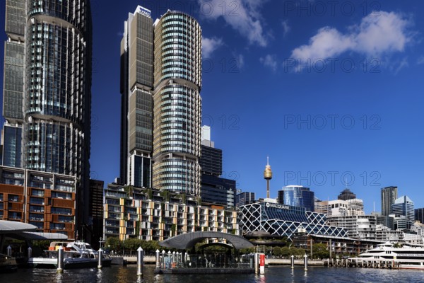 Impressive skyline of Sydney with Darling Harbour and modern buildings in Barangaroo, Sydney, New South Wales, Australia