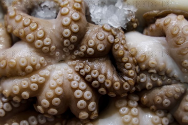 Close-up of octopus tentacles on ice in Sydney Fish Market, Sydney, New South Wales, Australia