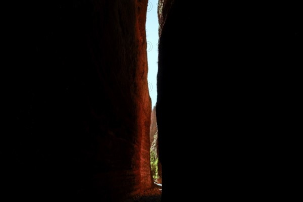 Towering rocks in Echidna Chasm with a narrow strip of sky, Purnululu, Western Australia, Australia