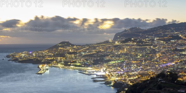 Dusk, Atlantic Ocean, harbour with cruise ships, Funchal, Madeira, Portugal