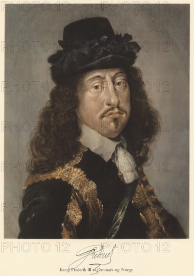 Frederick III of Denmark, Frederik III (1609 - 1670) was King of Denmark and Norway (1648 - 1670), authentic, digitally restored reproduction from a 19th century original, exact date of depiction unknown, Historical