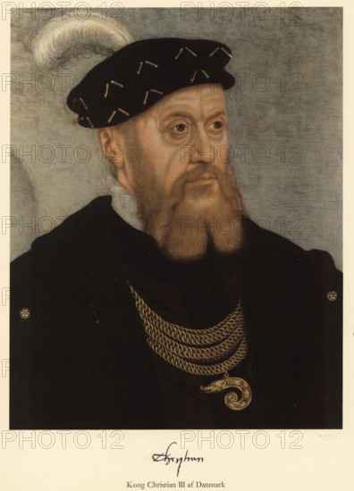 King Christian III (1503 to 1559) was King of Denmark and Norway from 1534 to 1559, authentic, digitally restored reproduction from a 19th century original, exact date of depiction unknown, Historical