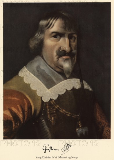 King Christian IV (1577 to 1648) was King of Denmark and Norway and Duke of Holstein and Schleswig from 1588 to 1648, authentic, digitally restored reproduction from a 19th century original, exact date of depiction unknown, Historical