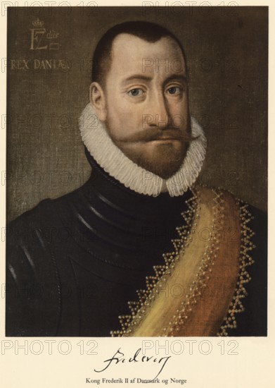 Frederick II of Denmark, Frederik II, (1534 - 1588) was King of Denmark and Norway from 1559 to 1588, a member of the House of Oldenburg, authentic, digitally restored reproduction from a 19th century original, exact date of depiction unknown, Historical