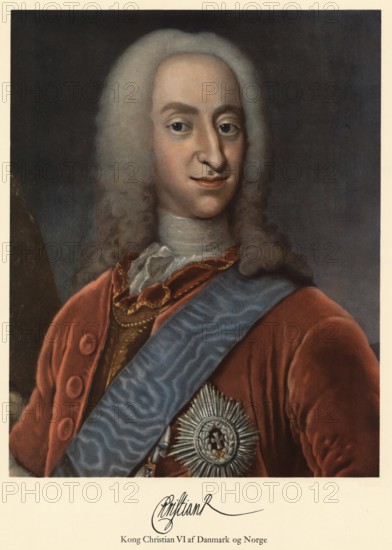 Christian VI (born 10 December 1699, died 6 August 1746) was King of Denmark and Norway, Duke of Schleswig and Holstein and Count of Oldenburg and Delmenhorst, authentic, digitally restored reproduction from a 19th century original, exact date of depiction unknown, Historical