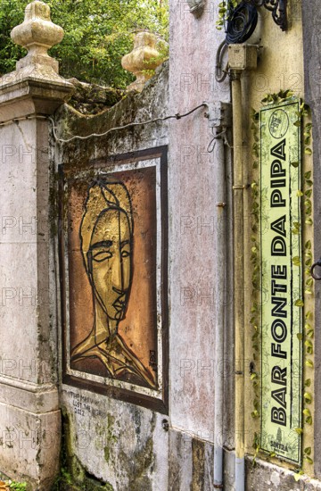Wall painting at Fonte Pipa Bar, Rue da Fonte da Pipa, Sintra, Lisbon, Portugal