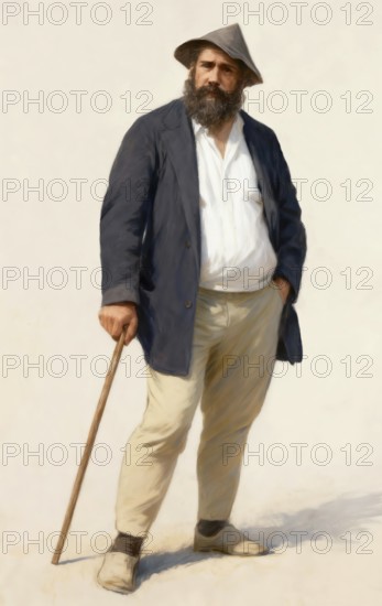 Portrait of Claude Monet, garden at Giverny, 1840 – 1926, French painter and founder of Impressionism, digitally optimized based on a photograph by Theodore Robinson, 1880, subsequently colored