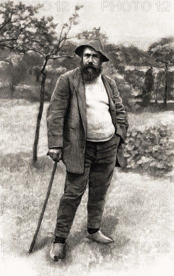 Portrait of Claude Monet, garden at Giverny, 1840 – 1926, French painter and founder of Impressionism, digitally optimized based on a photograph by Theodore Robinson, 1880