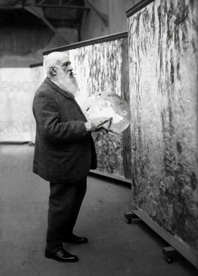 Portrait of Claude Monet, studio at Giverny, 1840 – 1926, French painter and founder of Impressionism, digitally optimized based on a historical photograph