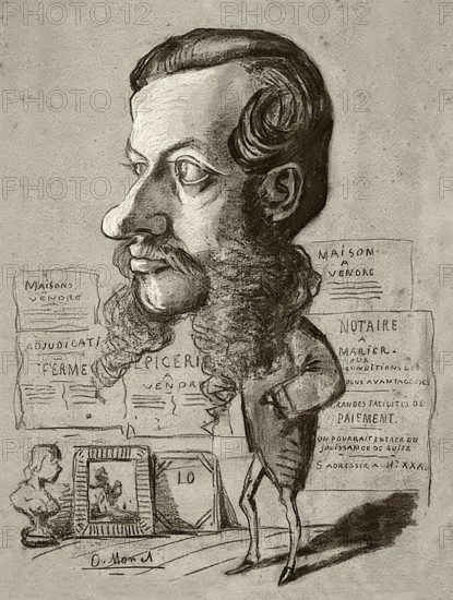 Claude Monet, 1840 – 1926, French painter and founder of Impressionism, caricature by Léon Manchon, 1858