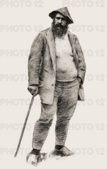 Portrait of Claude Monet, garden at Giverny, 1840 – 1926, French painter and founder of Impressionism, digitally optimized based on a photograph by Theodore Robinson, 1880