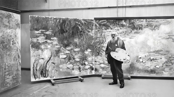 Portrait of Claude Monet, studio at Giverny, 1840 – 1926, French painter and founder of Impressionism, digitally optimized based on a historical photograph
