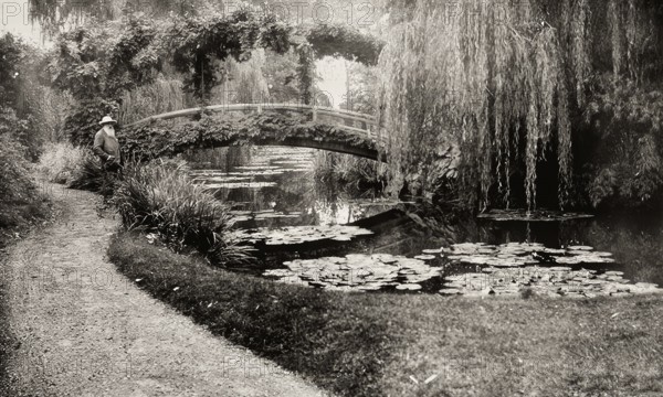 Portrait of Claude Monet, garden at Giverny, 1840 – 1926, French painter and founder of Impressionism, digitally optimized based on a historical photograph