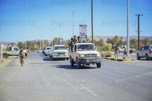 In Seiyun, Yemen on January 04, 2026, soldiers of the Yemeni Armed Forces take full control of the city following the withdrawal of the UAE-backed Southern Transitional Council (STC) forces. The military deployment comes after a series of strikes by the Royal Saudi Air Force against STC positions, marking a significant shift in the conflict within the Hadramaut region, Hadhramaut, Seiyun, Yemen