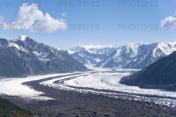 View of impressive mountain landscape with the Matanuska Glacier tongue, Lion's Head, Chugach Mountains, Alaska, USA