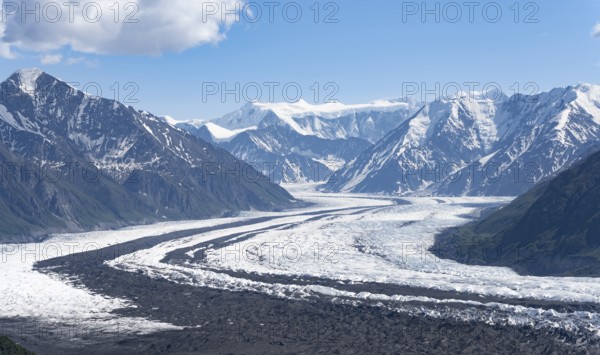 View of impressive mountain landscape with Matanuska glacier and glaciated mountain peaks, Lion's Head, Chugach Mountains, Alaska, USA